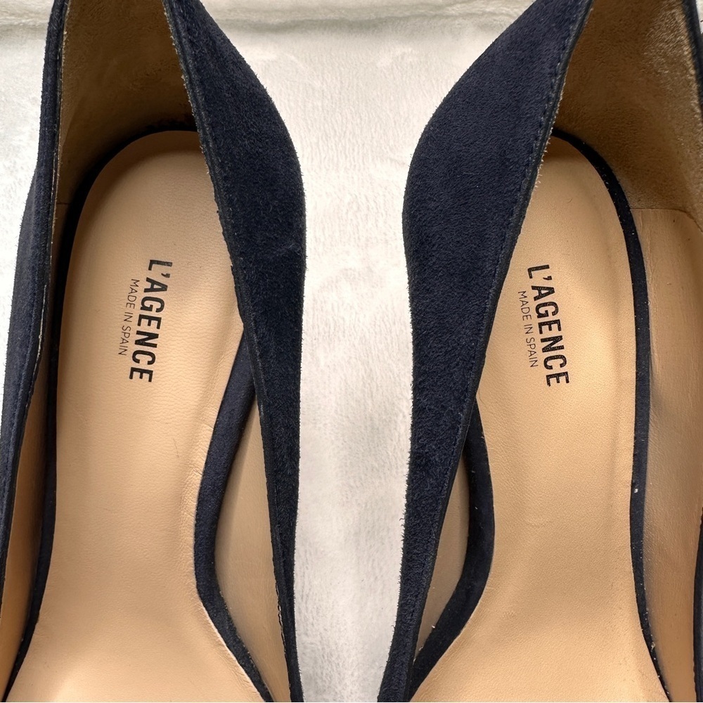 L'Agence Eloise Suede Leather Pumps Heels in Navy Blue Women's EU 39.5/ US 9.5 - Picture 10 of 13